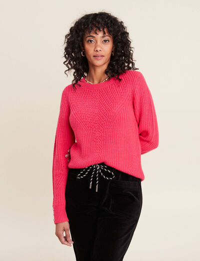 Pull manches longues rose framboise femme