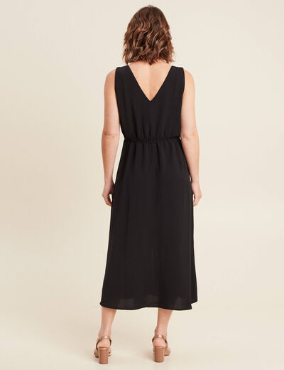 Robe évasée col V sans manches noir femme