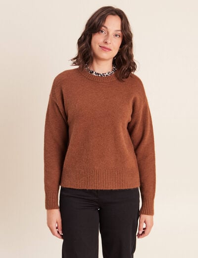 Pull col rond marron fonc&eacute; femme
