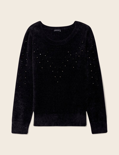 Pull manches longues strass noir femme