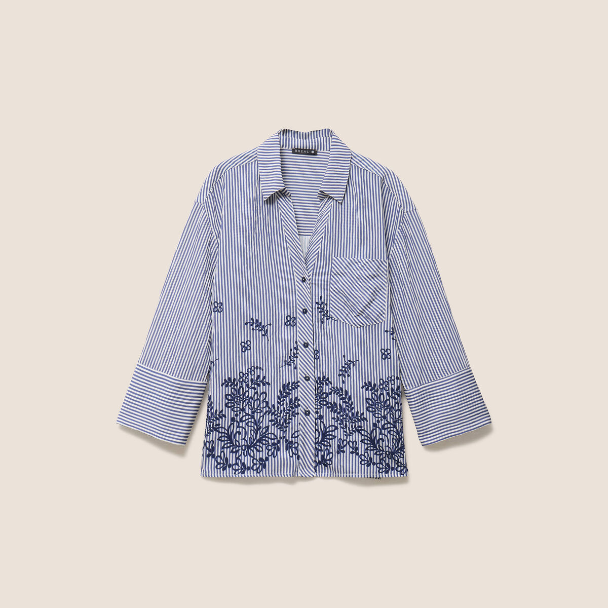 Chemise droite manches 3/4 fluide bleu femme