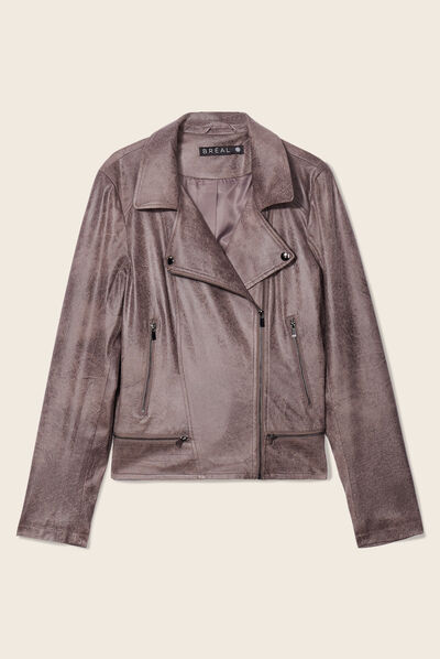 Veste esprit motard zippée taupe femme