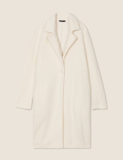 Manteau long boutonné ecru femme