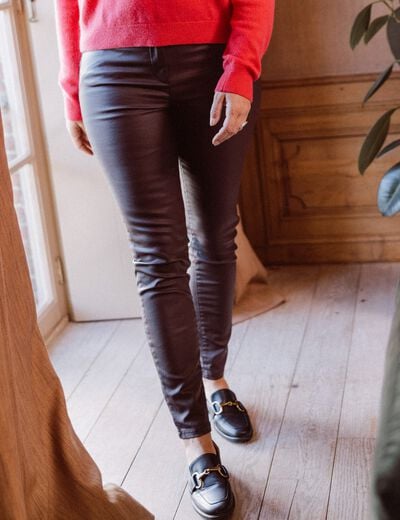 Pantalon magique L'Unique enduit noir femme