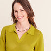 Polo ajour&eacute; col chemise manches courtes vert olive femme