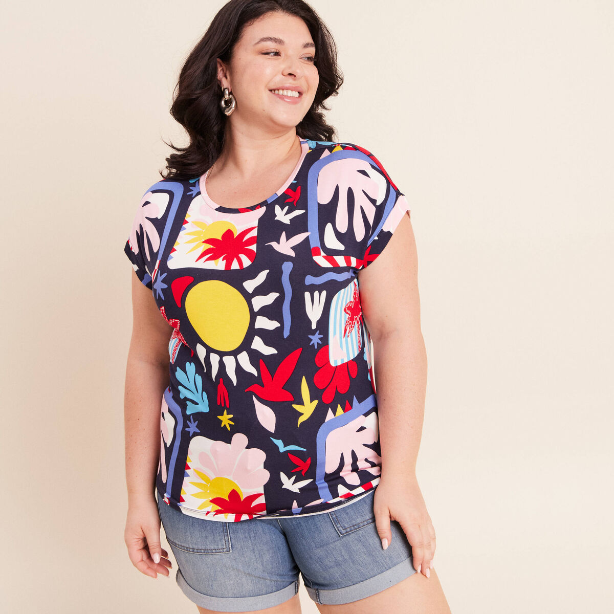 T-shirt manches courtes multicolore femme