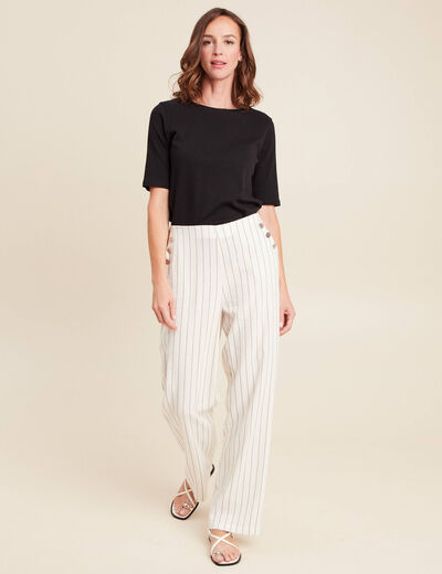 Pantalon taille haute aspect lin blanc femme