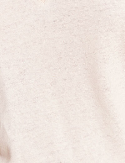 T-shirt col v manches courtes aspect lin beige femme