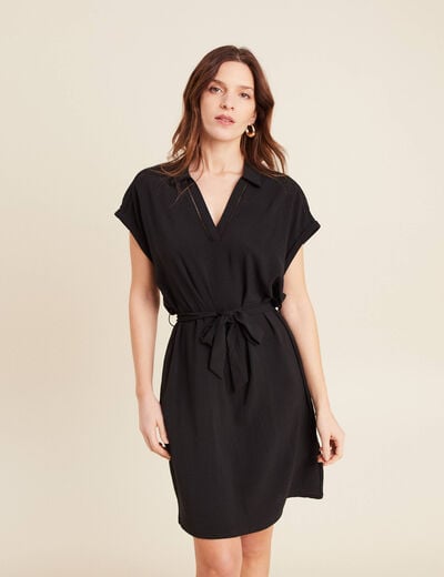 Robe droite ceinture nouée noir femme