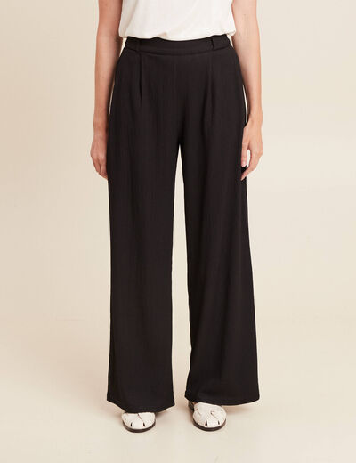 Pantalon large taille haute noir femme