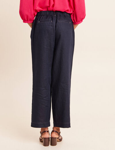 Pantalon large taille standard bleu fonc&eacute; femme