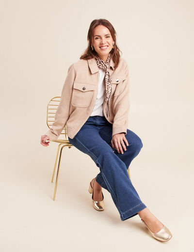 Veste manches longues doubl&eacute;e creme femme