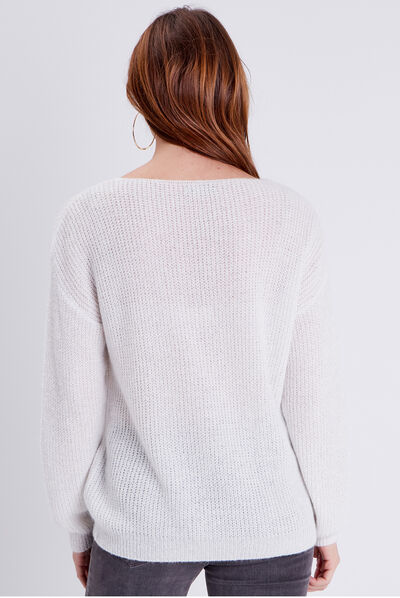 Pull à lacets sur le devant ecru femme