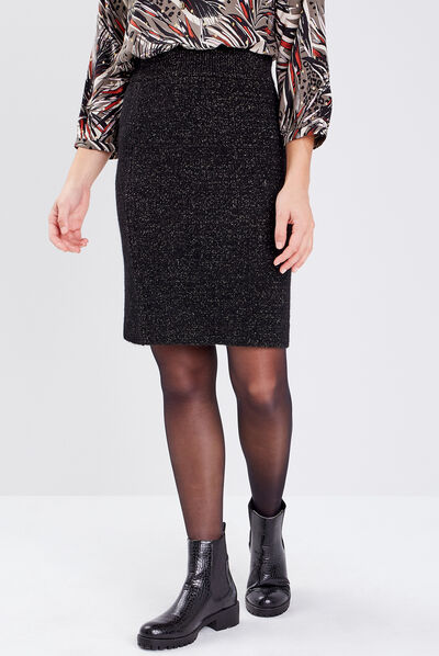 Jupe crayon tricotée noir femme