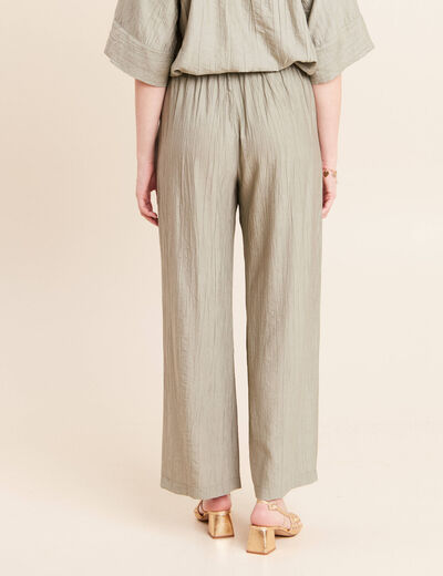 Pantalon fluide taille haute vert clair femme