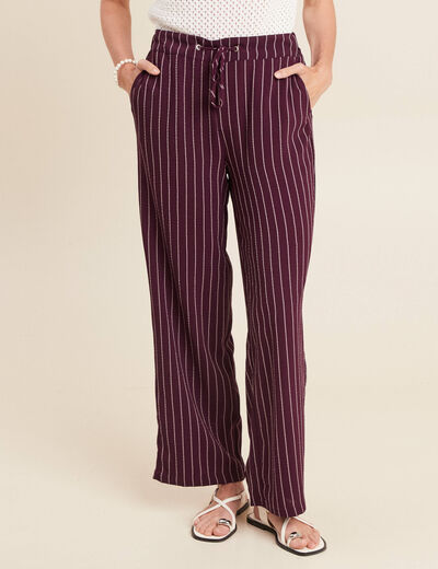 Pantalon large 7/8ème taille haute bordeaux femme