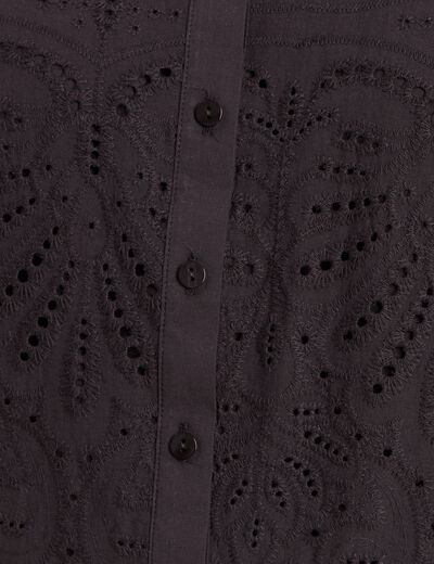 Chemise manches courtes brod&eacute;e noir femme