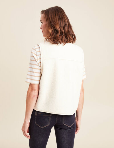 Gilet sans manches sans col ecru femme