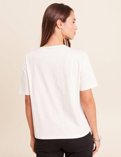T-shirt ample col rond brod&eacute; ecru femme