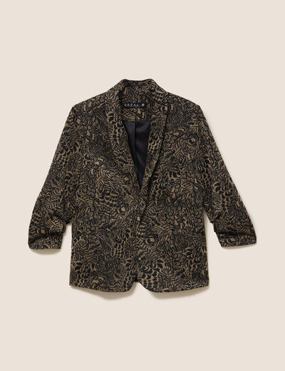 Veste cintr&eacute;e manches 3/4 col ch&acirc;le vert kaki femme