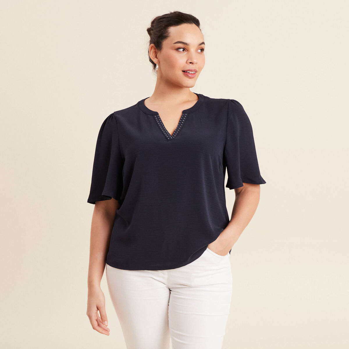 T-shirt manches courtes bleu foncé femme