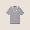 T-shirt droit broderie manches courtes bleu femme