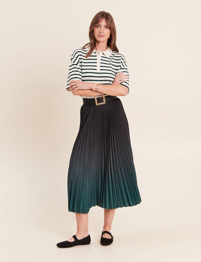Jupe midi patineuse pliss&eacute;e vert fonc&eacute; femme