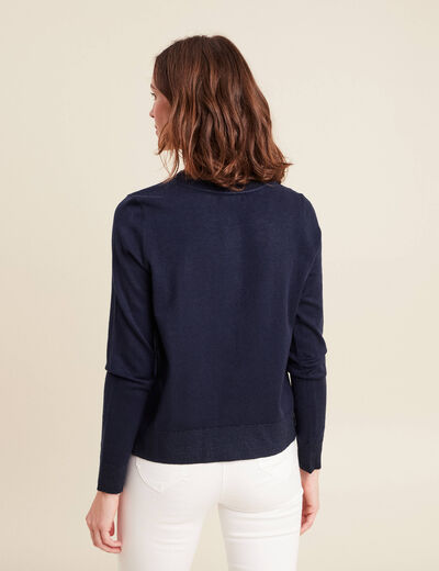 Gilet col rond bleu marine femme