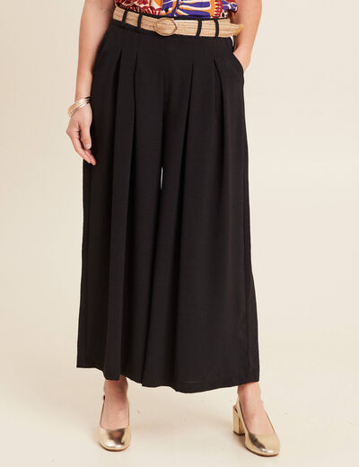 Pantalon jupe-culotte large noir femme