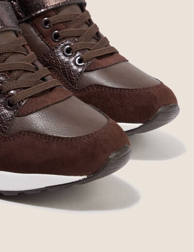 Baskets &agrave; talon compens&eacute; marron fonc&eacute; femme