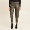 Pantalon paperbag simili cuir vert kaki femme
