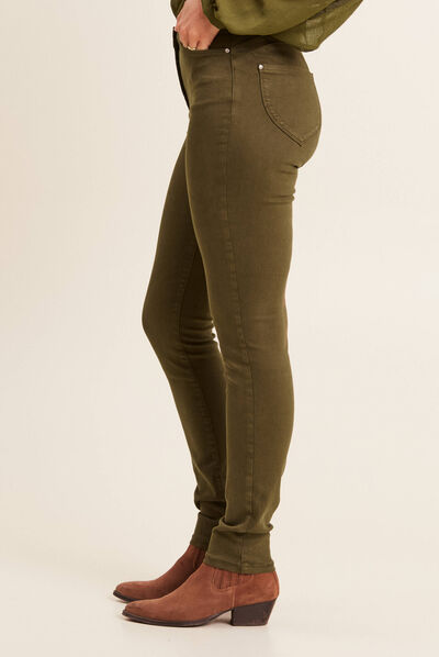 Jean magique ajusté taille standard vert kaki femme