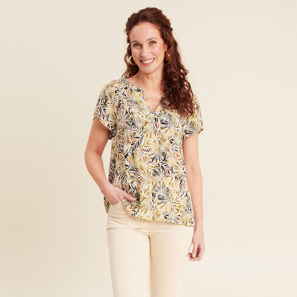 Blouse manches courtes vert femme