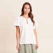 Blouse col tunisien manches courtes ecru femme