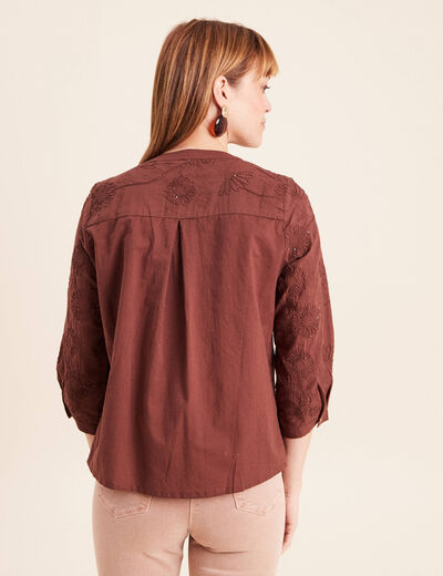 Blouse col tunisien manches 3/4 taupe femme