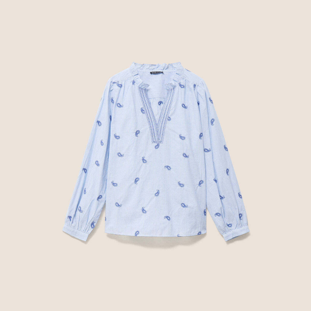 Blouse ample manches longues fluide bleu femme