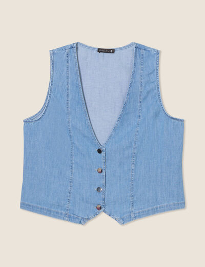 Veston sans manches jean denim bleach femme