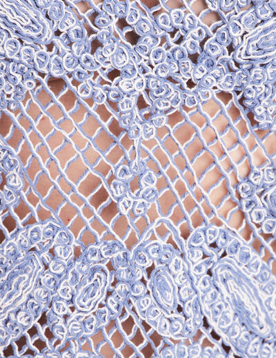 Pull manches longues aspect dentelle bleu ciel femme