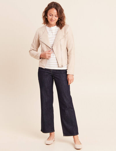 Veste droite zipp&eacute;e beige femme