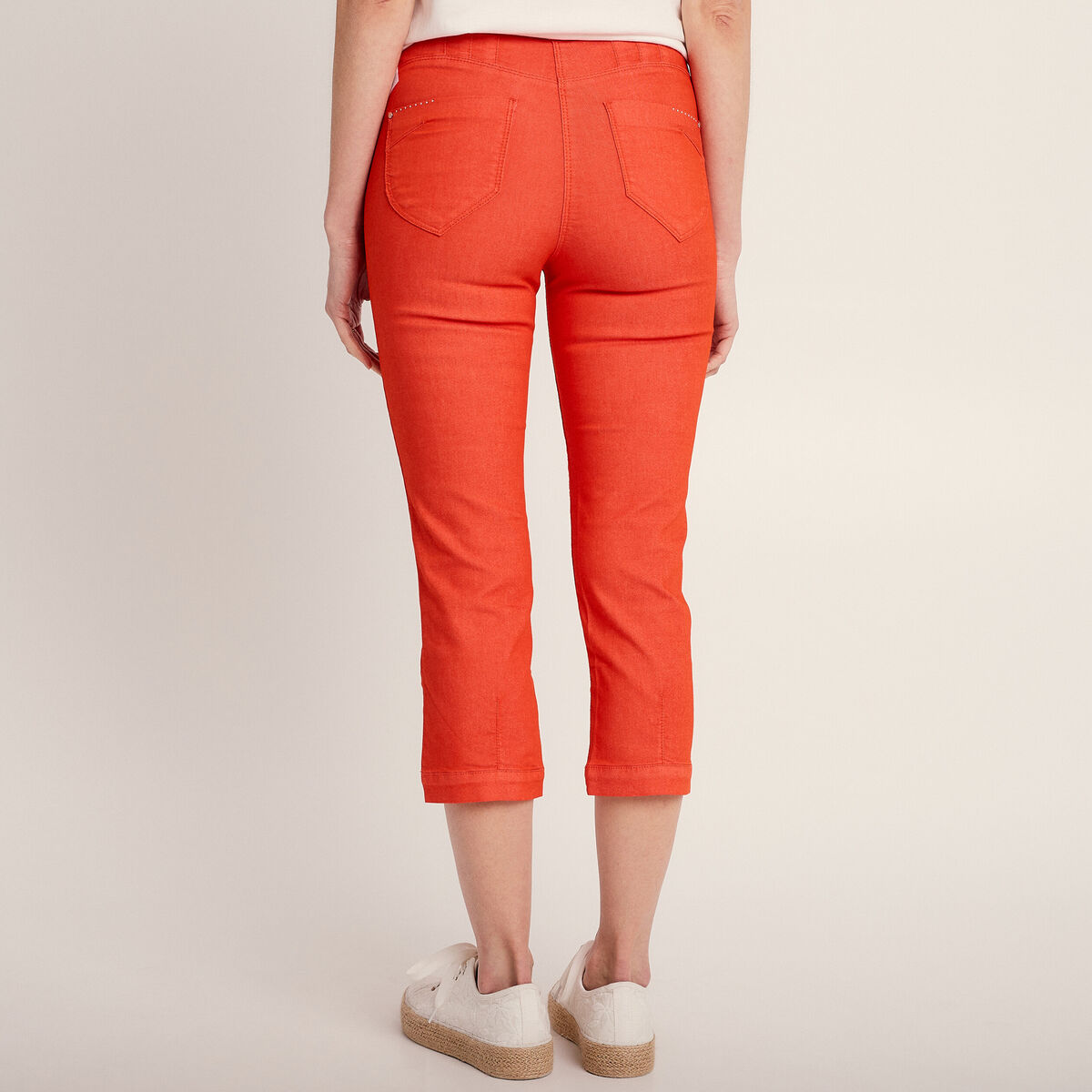 Pantacourt droit taille haute orange femme