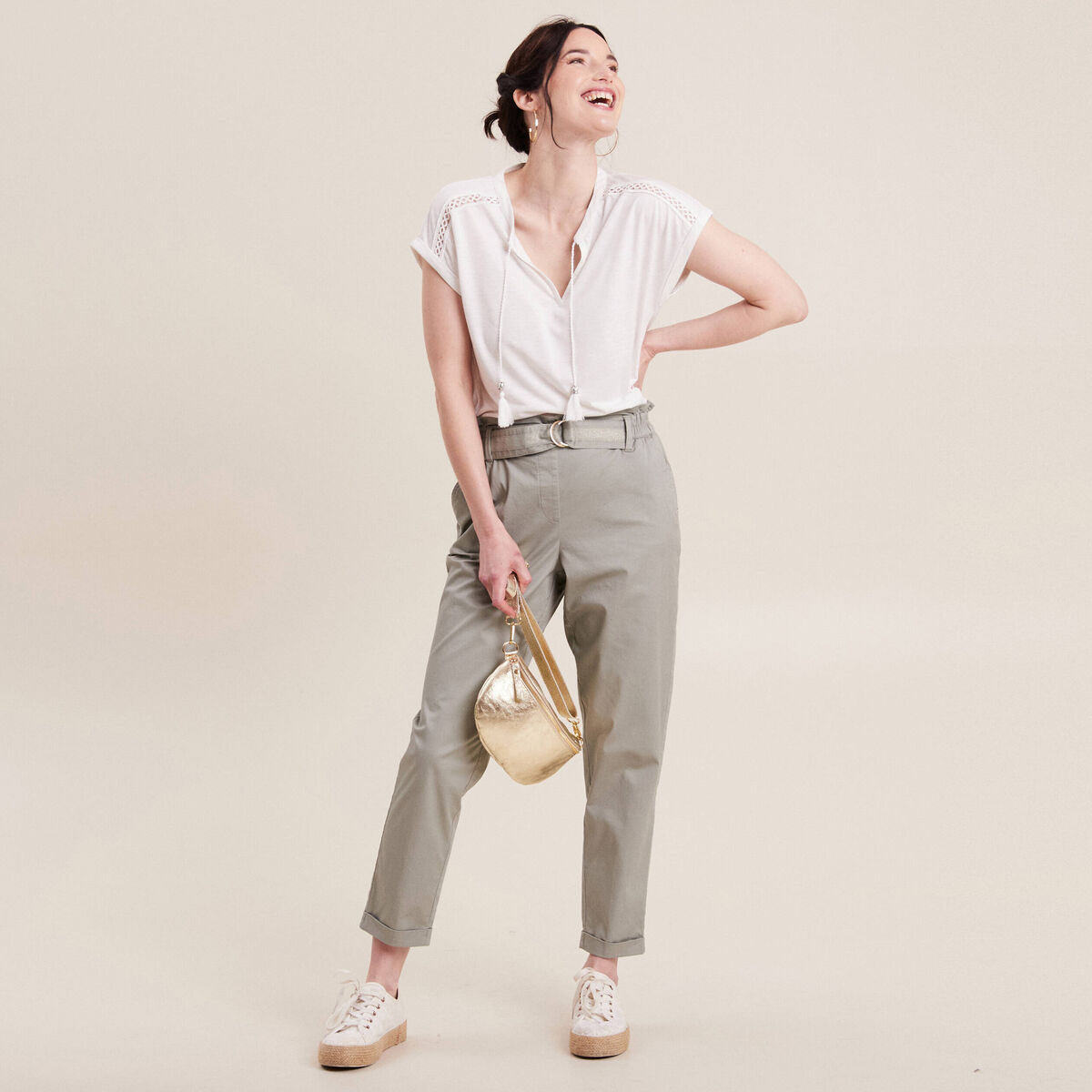 Pantalon chino 7/8ème vert clair femme