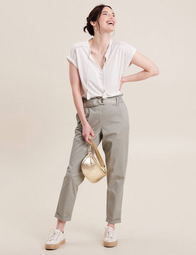 Pantalon chino 7/8ème vert clair femme