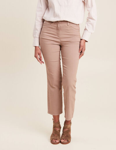 Pantalon droit taille haute 7/8ème taupe femme