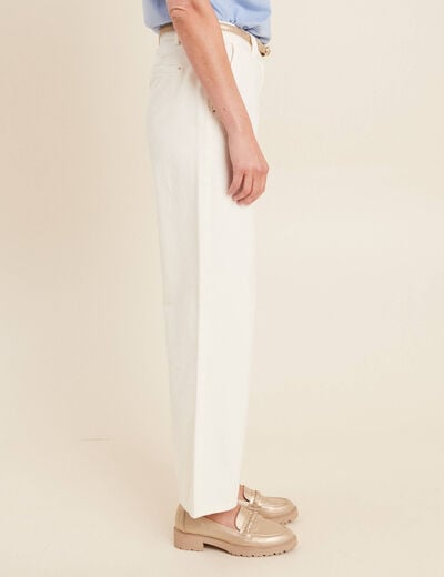Pantalon droit taille basculée ecru femme
