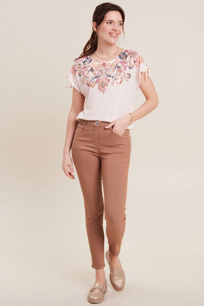 Pantalon léger taille standard 7/8ème marron femme