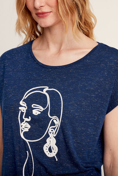 T-shirt manches courtes bleu foncé femme