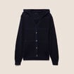 Gilet ajour&eacute; &agrave; capuche manches longues bleu marine femme
