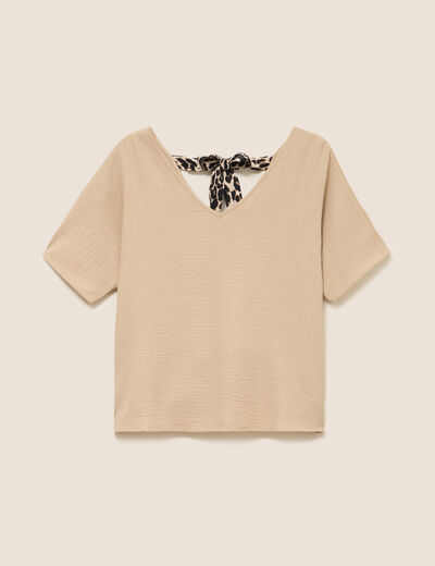Blouse col v manches 3/4 brillante sable femme