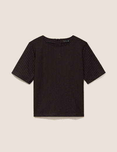 T-shirt droit col rond manches courtes marron femme