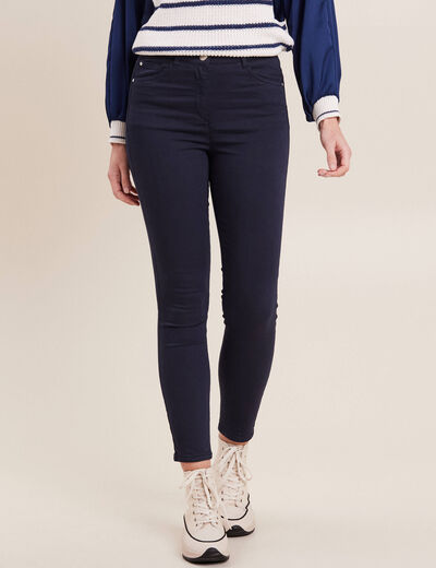 Pantalon léger taille haute 7/8ème bleu marine femme